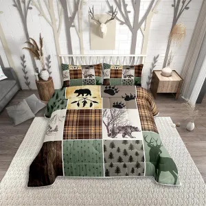 Erosebridal Cabin Rustic Lodge Bedding Set, Hunting Bear Deer Comforter Set Twin for Kids Boys Teens Adult Men Bedroom,Christmas Country Wild Animal Decor Retro Farmhouse Patchwork Quilt