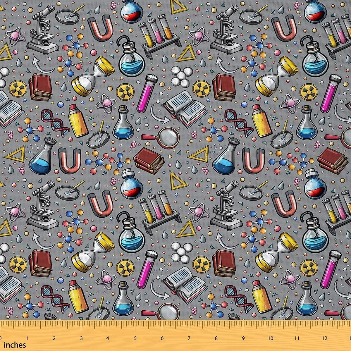 Erosebridal Science Fabric by The Yard Chemical Hourglass Waterproof Outdoor Decor Lab Experiment Book Microscope Tube Upholstery Decor Grey Yellow Art Decor 3 Yards