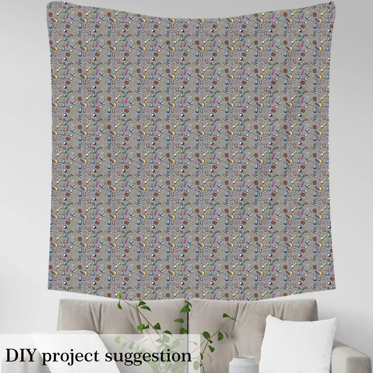 Erosebridal Science Fabric by The Yard Chemical Hourglass Waterproof Outdoor Decor Lab Experiment Book Microscope Tube Upholstery Decor Grey Yellow Art Decor 3 Yards