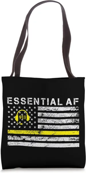 Essential AF 911 Dispatcher Thin Gold Line Flag for Dispatch Tote Bag