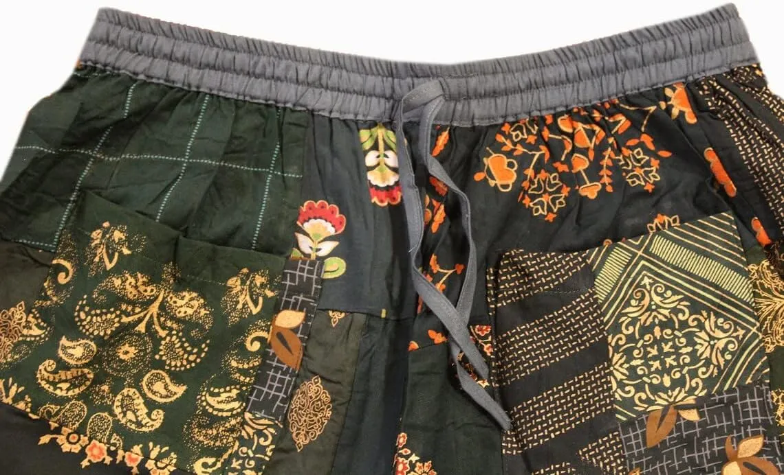 Ethinic Craft Hub Unisex Boho Bohemian Hippie Rayon Patchwork Festival Shorts One Size Elasticated Waist Comfy Shorts