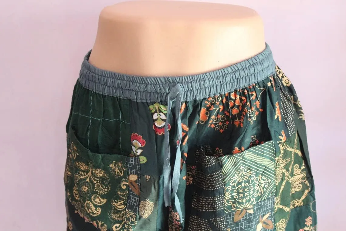 Ethinic Craft Hub Unisex Boho Bohemian Hippie Rayon Patchwork Festival Shorts One Size Elasticated Waist Comfy Shorts