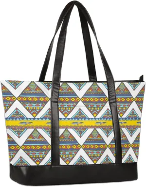 Ethnic Tribe Geometric Laptop Tote Bag for Women 15.6 Inch Lightweight Computer Shoulder Purse Bag with Compartment for Work Travel Laptop Organizer Handbag