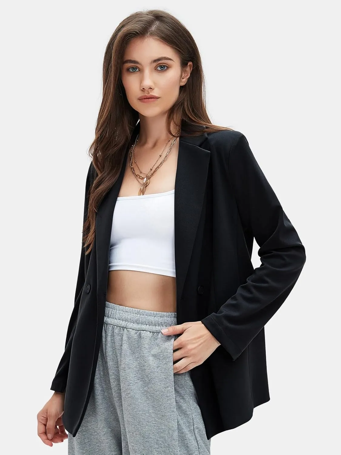 EXLURA Women's Business Casual Blazers Lightweight Long Sleeve Knit Lapel Loose Fit Work Office Suit Jackets with Pocket 2025