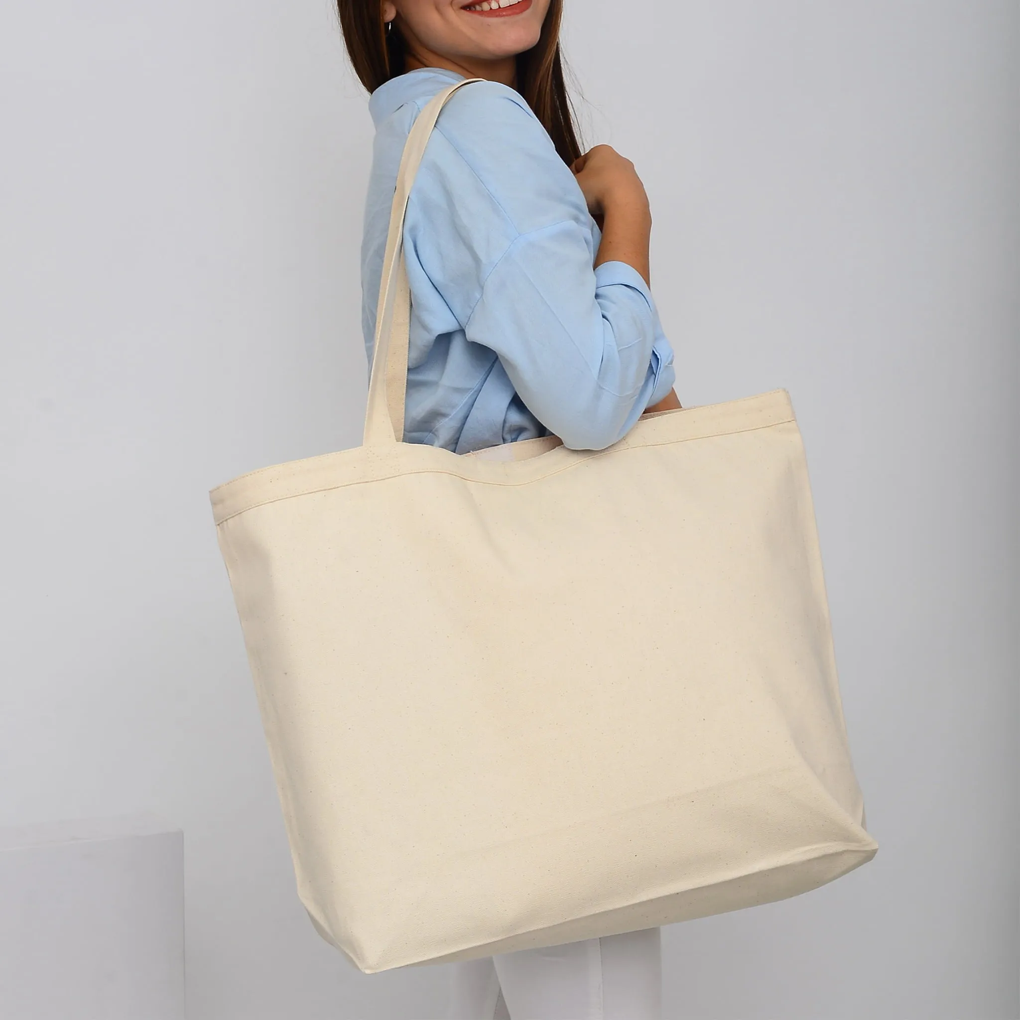 Extra-Large Heavy Canvas Tote Bags with Hook and Loop Closure
