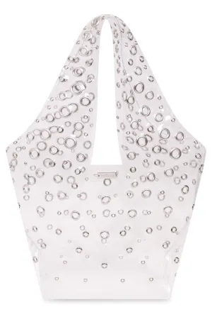 EYELET EMBELLISHED MEDIUM TOP HANDLE SHOPPING BAG | TRANSPARENT SILVER