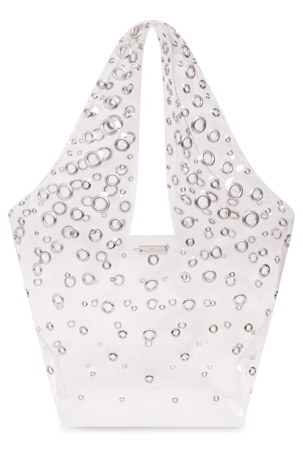 EYELET EMBELLISHED MEDIUM TOP HANDLE SHOPPING BAG | TRANSPARENT SILVER