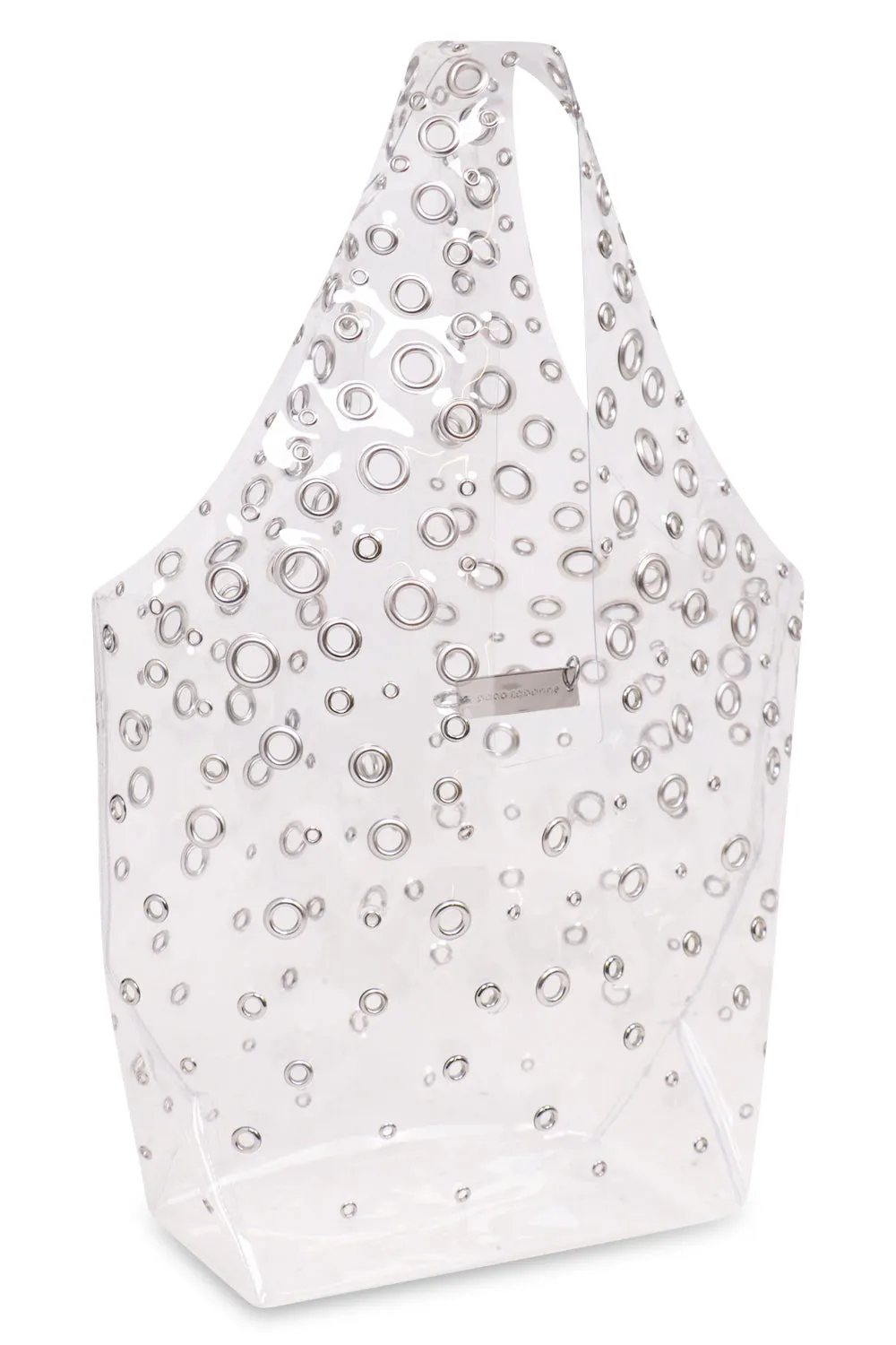 EYELET EMBELLISHED MEDIUM TOP HANDLE SHOPPING BAG | TRANSPARENT SILVER