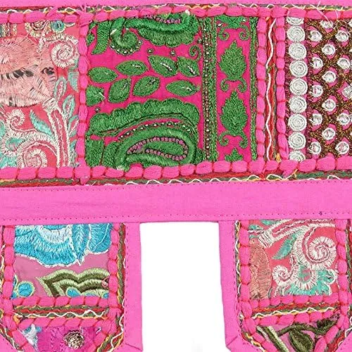Eyes of India Window Door Valance Toran Patchwork Wall Hanging Bohemian Accent Indian Boho Chic Decorative Handmade Bedroom Living Room (Pink, 14" x 78" Inch)