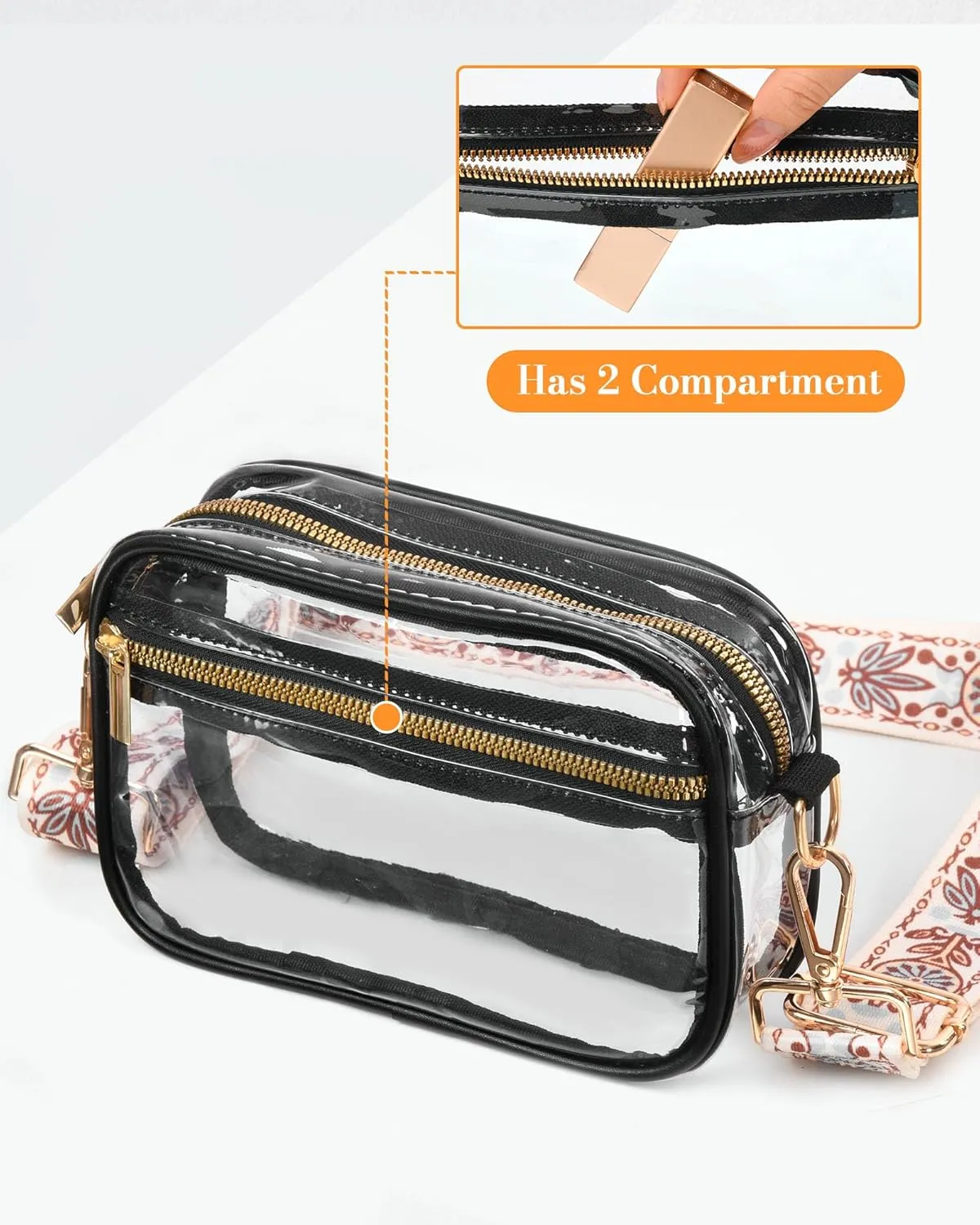 FANGSUN Clear Crossbody Bag Stadium Approved, Clear Purse for Women, Transparent Shoulder Messenger Handbag for Concert Sport
