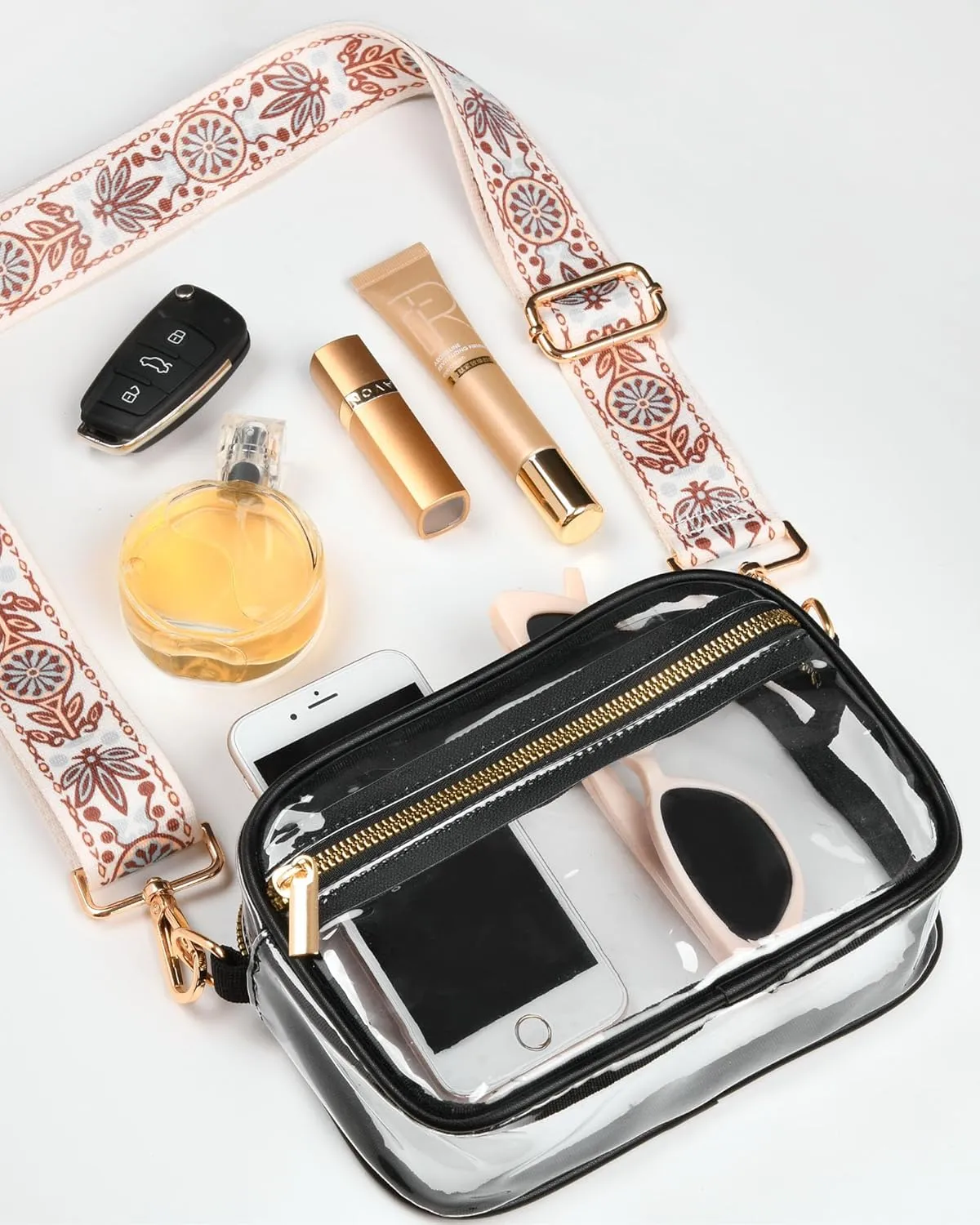 FANGSUN Clear Crossbody Bag Stadium Approved, Clear Purse for Women, Transparent Shoulder Messenger Handbag for Concert Sport