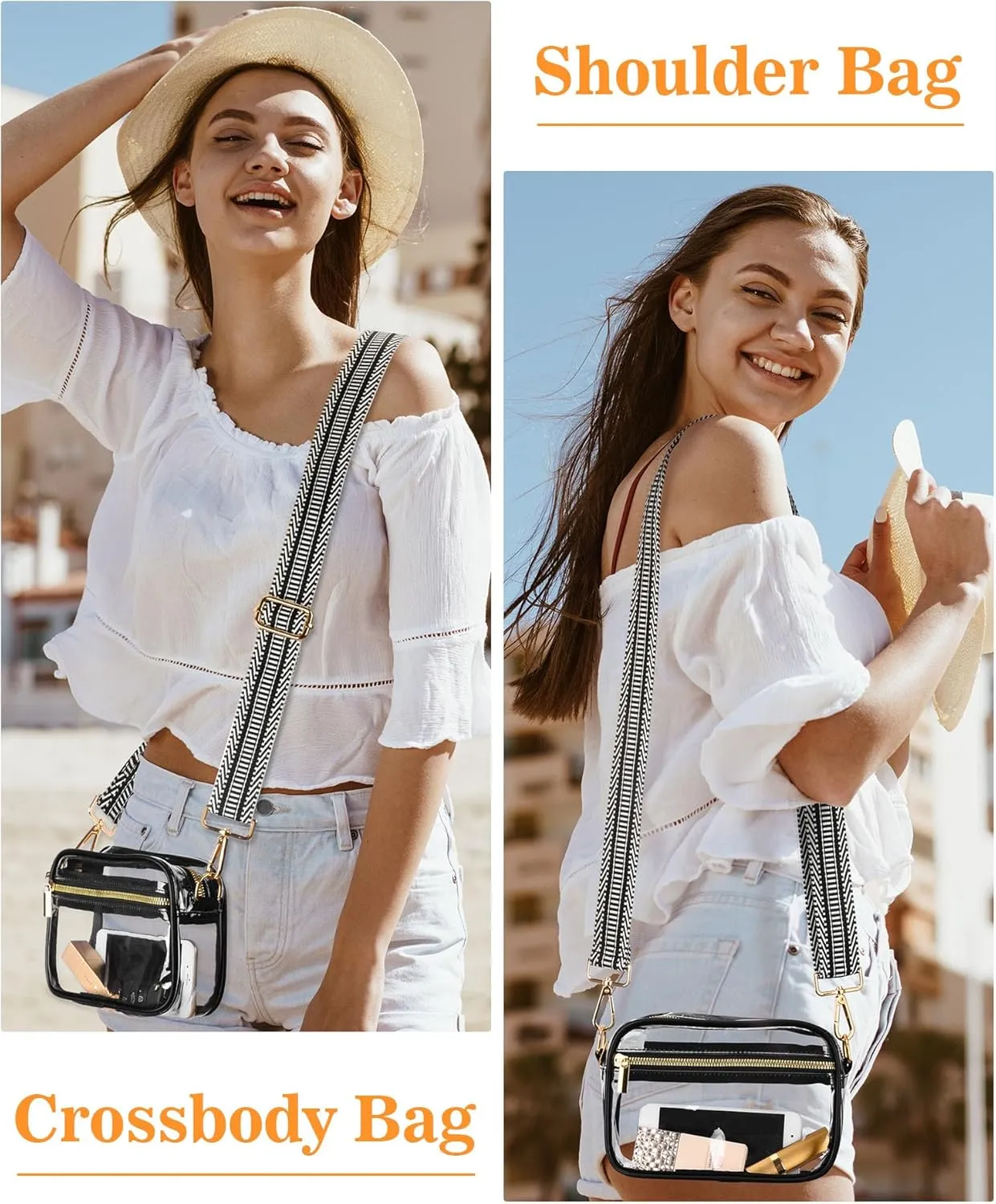 FANGSUN Clear Crossbody Bag Stadium Approved, Clear Purse for Women, Transparent Shoulder Messenger Handbag for Concert Sport