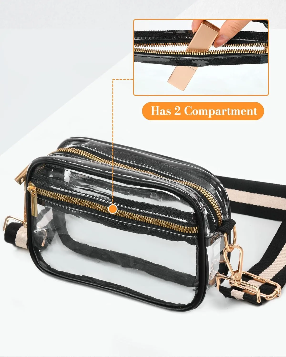 FANGSUN Clear Crossbody Bag Stadium Approved, Clear Purse for Women, Transparent Shoulder Messenger Handbag for Concert Sport