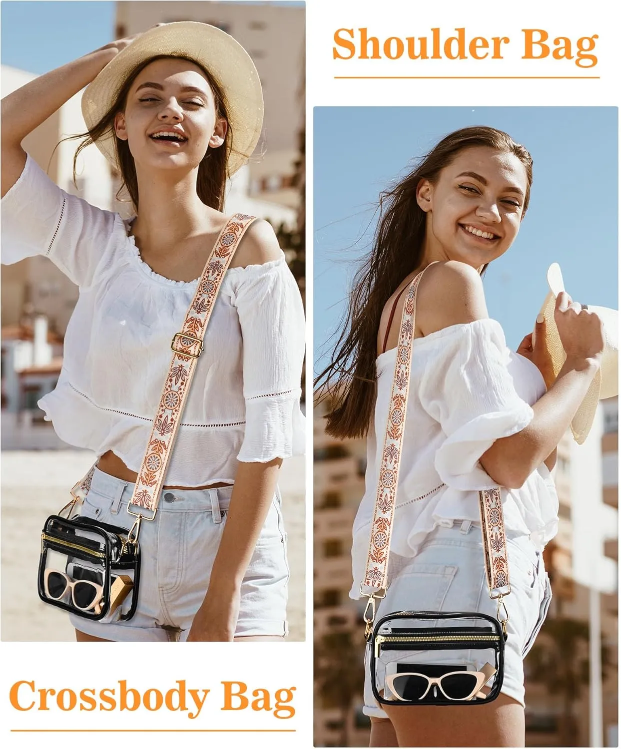 FANGSUN Clear Crossbody Bag Stadium Approved, Clear Purse for Women, Transparent Shoulder Messenger Handbag for Concert Sport
