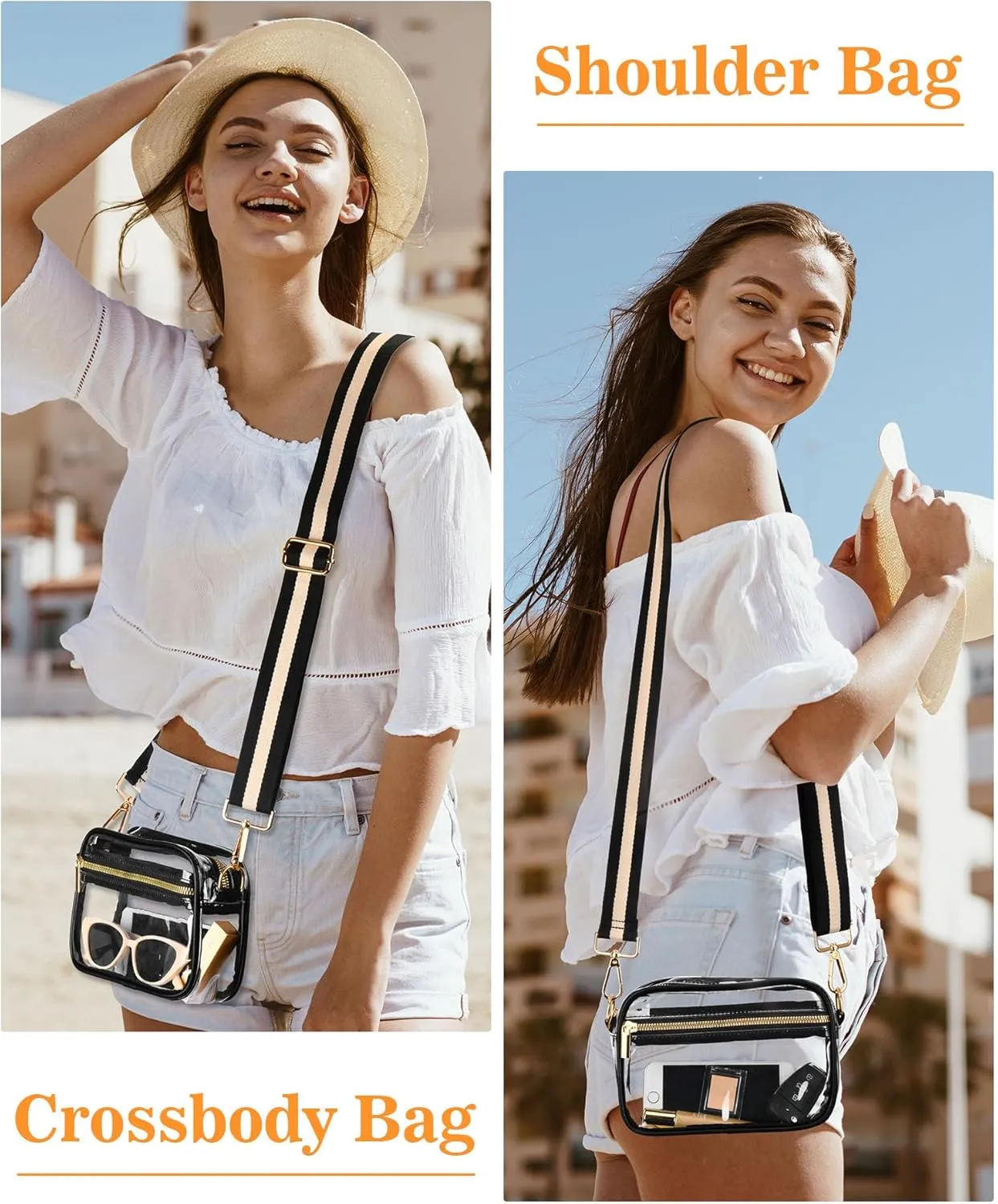 FANGSUN Clear Crossbody Bag Stadium Approved, Clear Purse for Women, Transparent Shoulder Messenger Handbag for Concert Sport