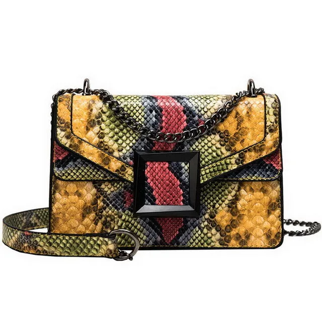 Fashion Women PU Leather Messenger Bags Crossbody Chain Bag and Handbags With Metal Chain  2020 fashion Small package