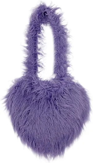 Faux Fur Shoulder Bags for Women Large Cute Fuzzy Purse Girls Heart Shaped Plush Bag Y2K Fluffy Top-handle Handbag Tote