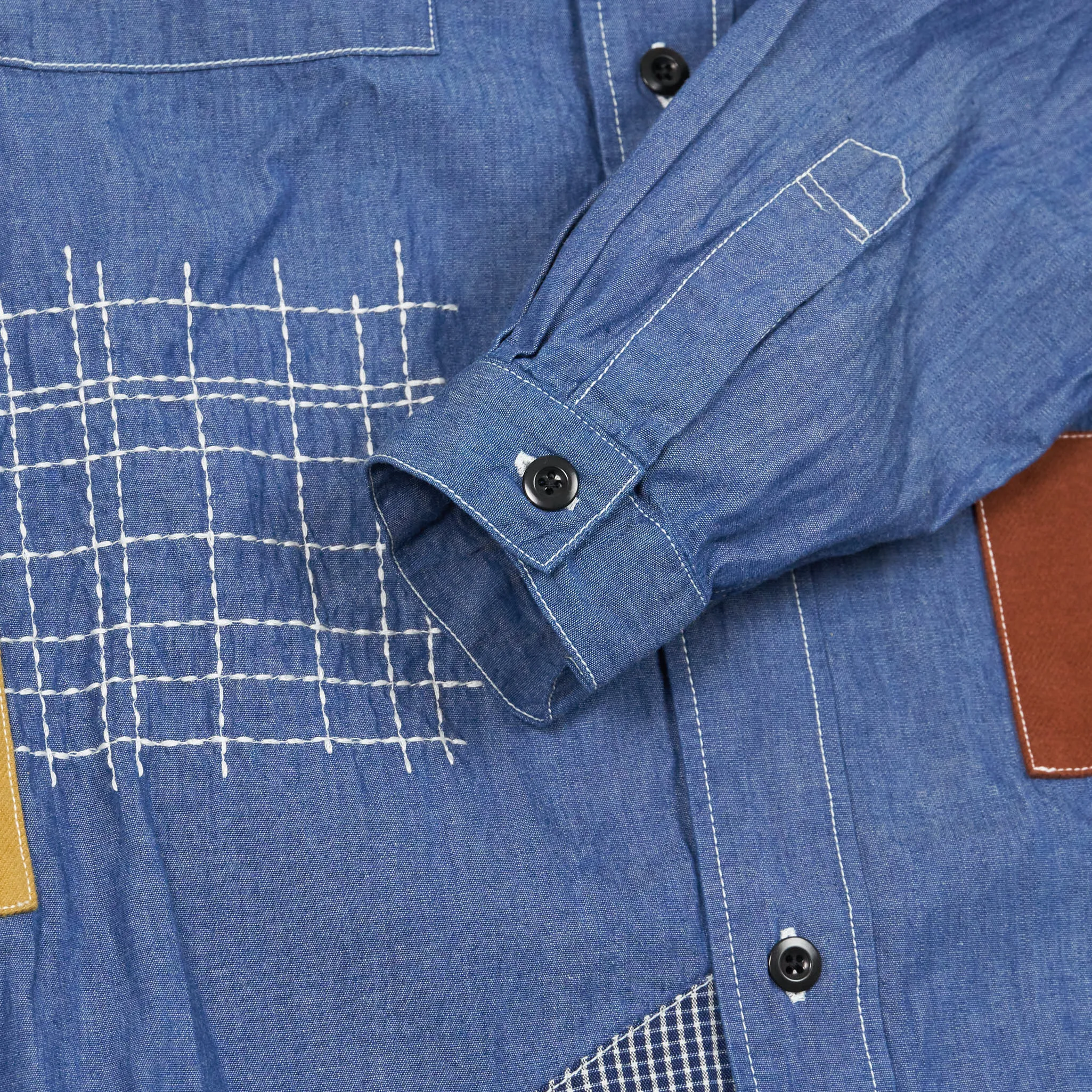 FDMTL Rinsed Chambray Patchwork Shirt