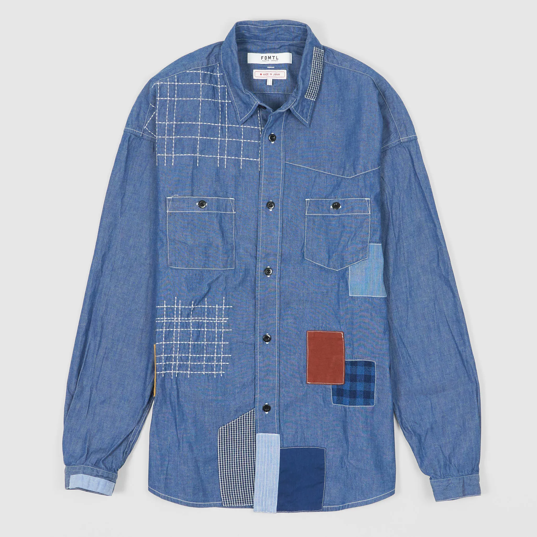 FDMTL Rinsed Chambray Patchwork Shirt
