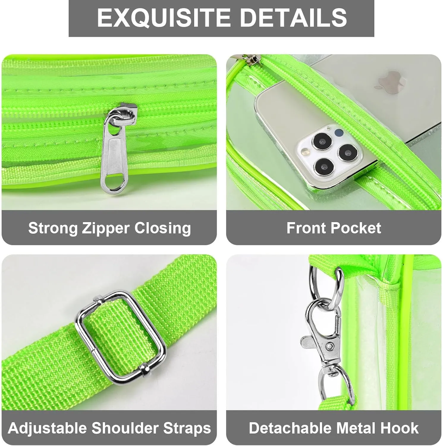 Fibrdoo Clear Crossbody Purse Bag, Clear Bag Stadium Approved with Front Pocket for Concerts Sports Festivals