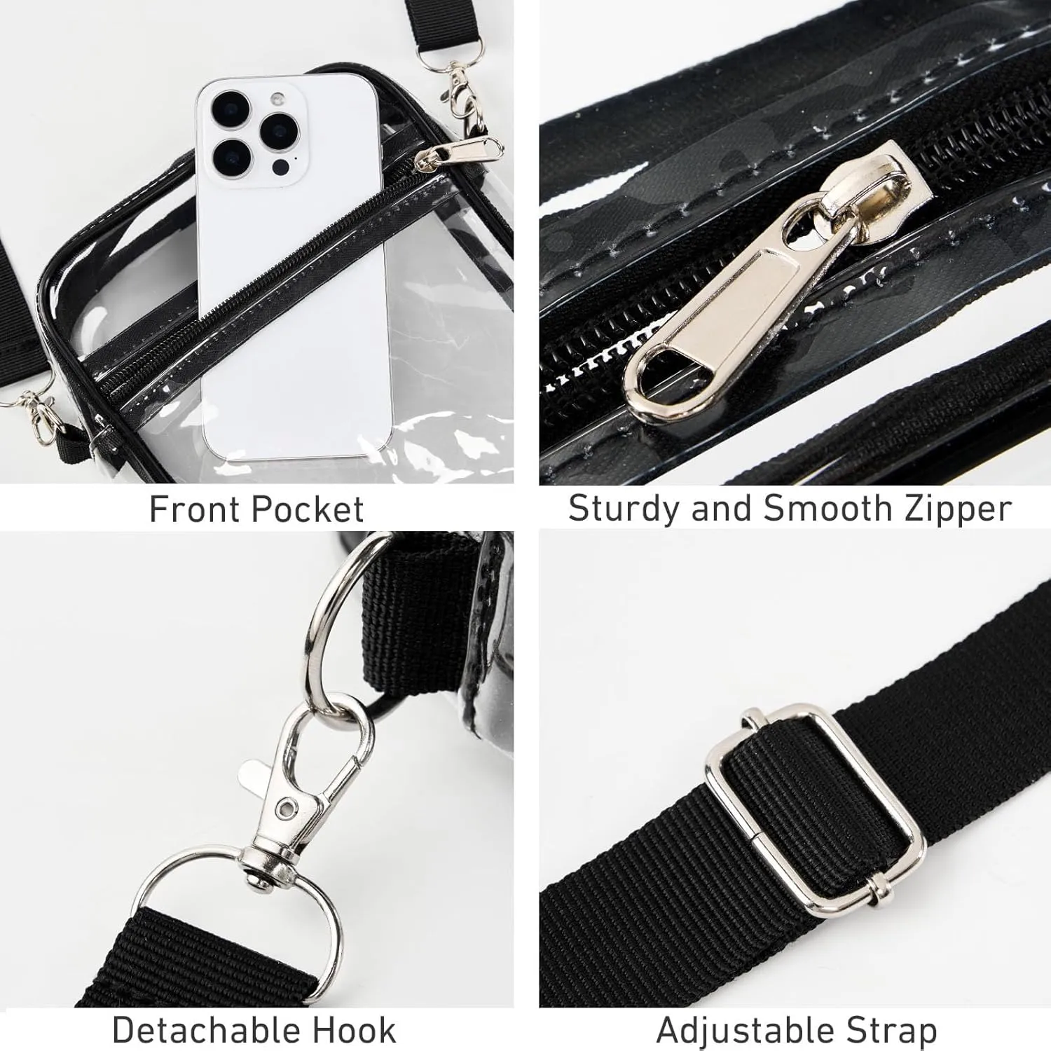Fibrdoo Clear Crossbody Purse Bag, Clear Bag Stadium Approved with Front Pocket for Concerts Sports Festivals