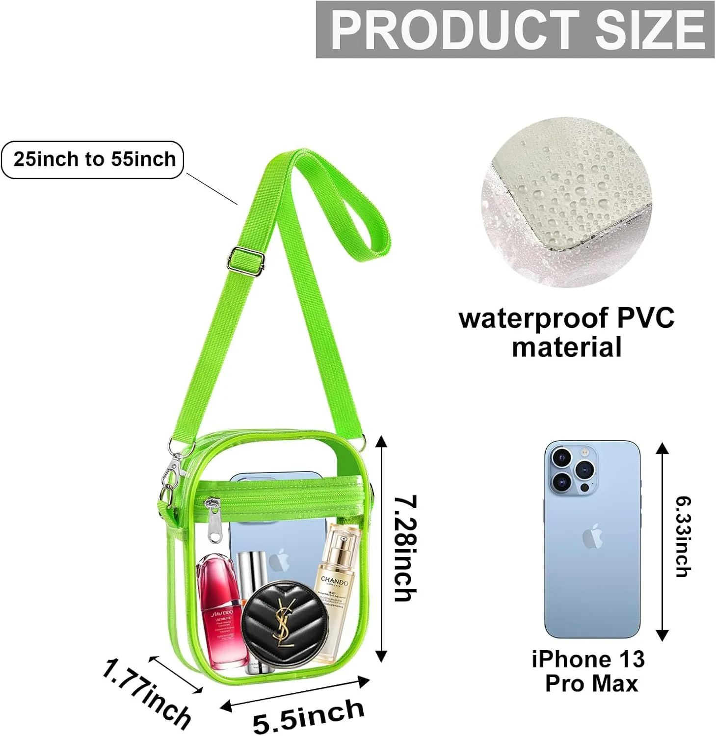 Fibrdoo Clear Crossbody Purse Bag, Clear Bag Stadium Approved with Front Pocket for Concerts Sports Festivals