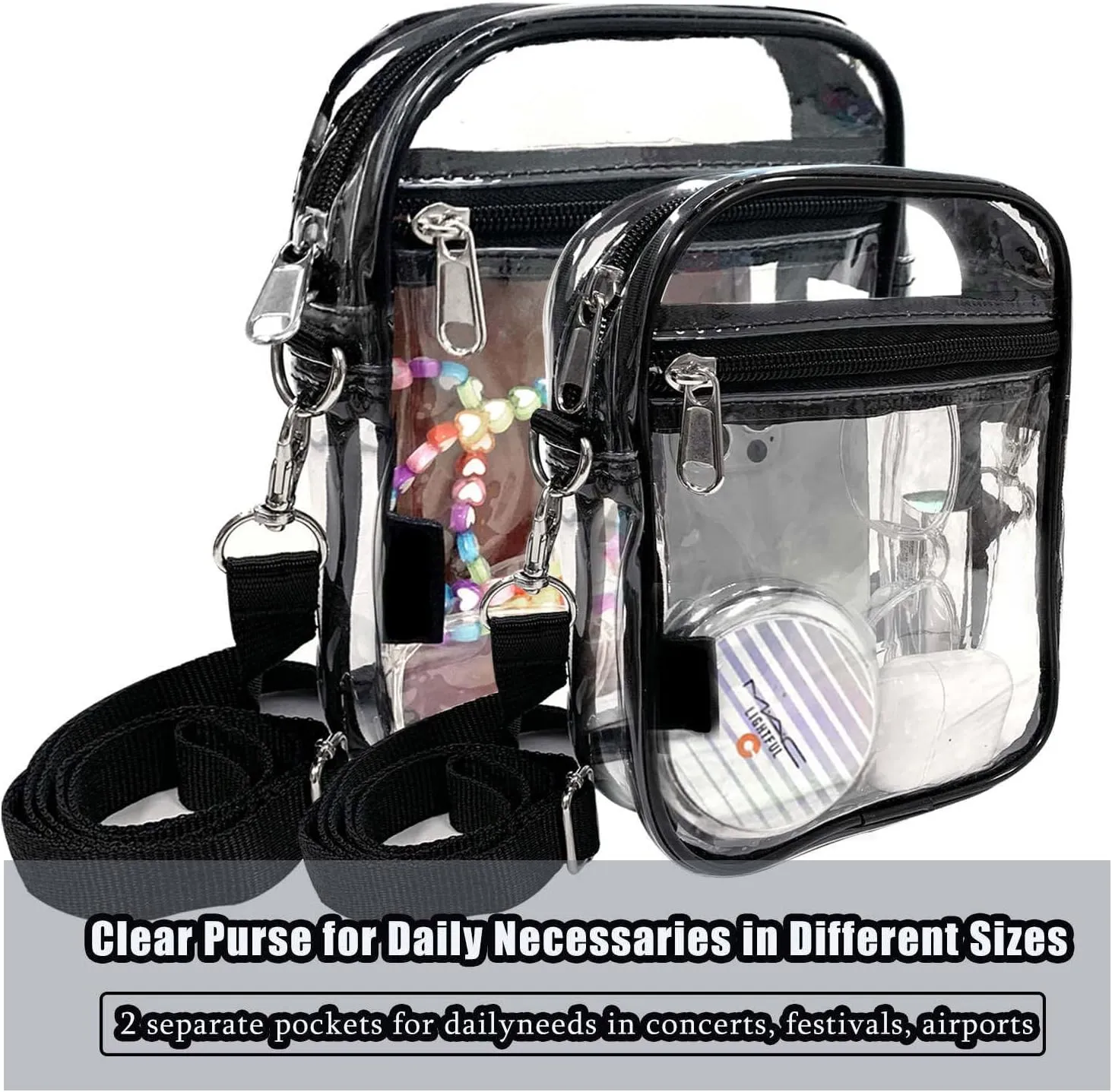 Fibrdoo Clear Crossbody Purse Bag, Clear Bag Stadium Approved with Front Pocket for Concerts Sports Festivals