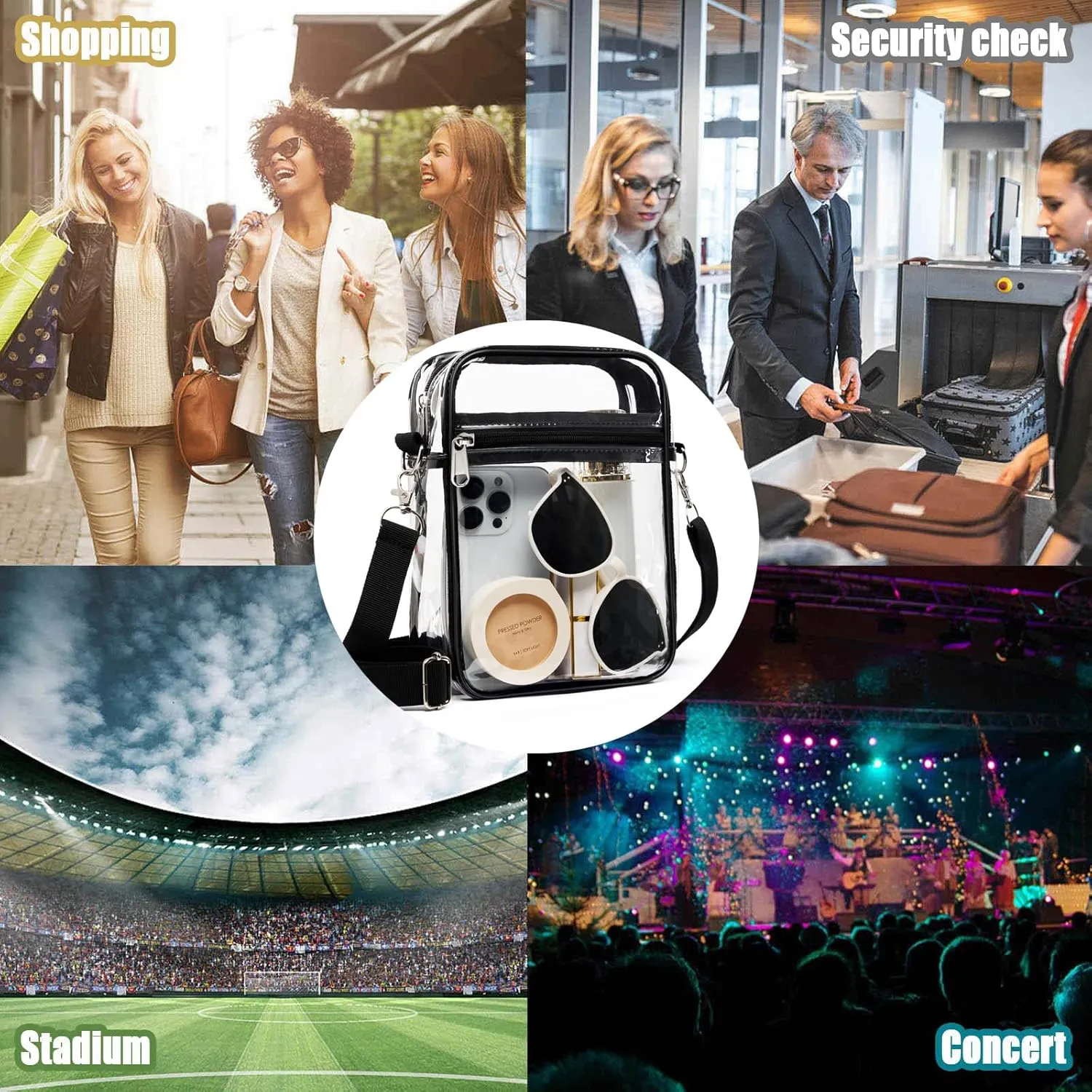 Fibrdoo Clear Crossbody Purse Bag, Clear Bag Stadium Approved with Front Pocket for Concerts Sports Festivals