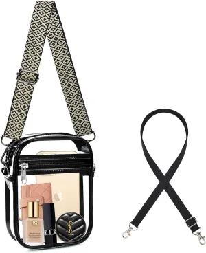 Fibrdoo Clear Crossbody Purse Bag, Clear Bag Stadium Approved with Front Pocket for Concerts Sports Festivals