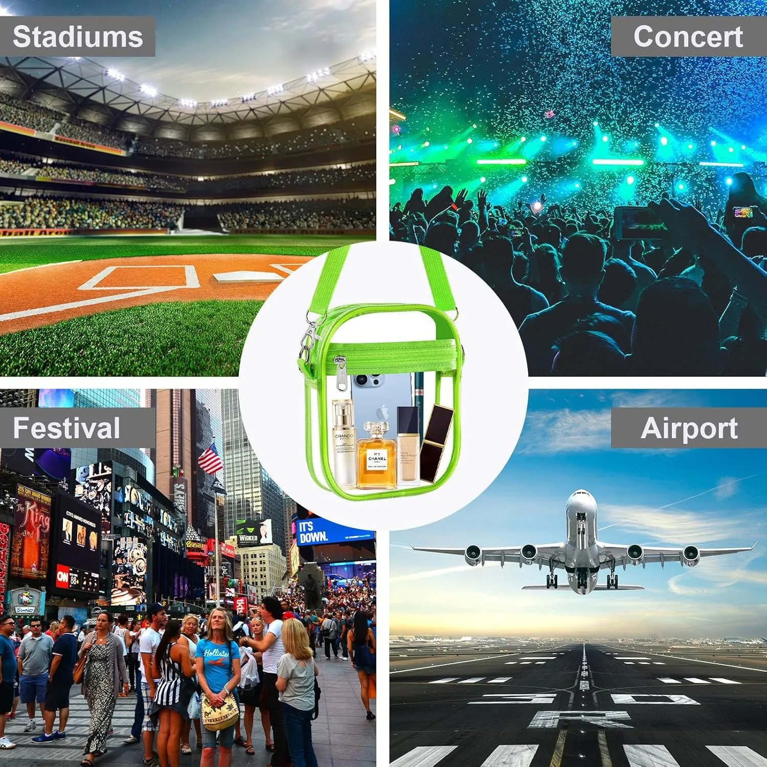 Fibrdoo Clear Crossbody Purse Bag, Clear Bag Stadium Approved with Front Pocket for Concerts Sports Festivals
