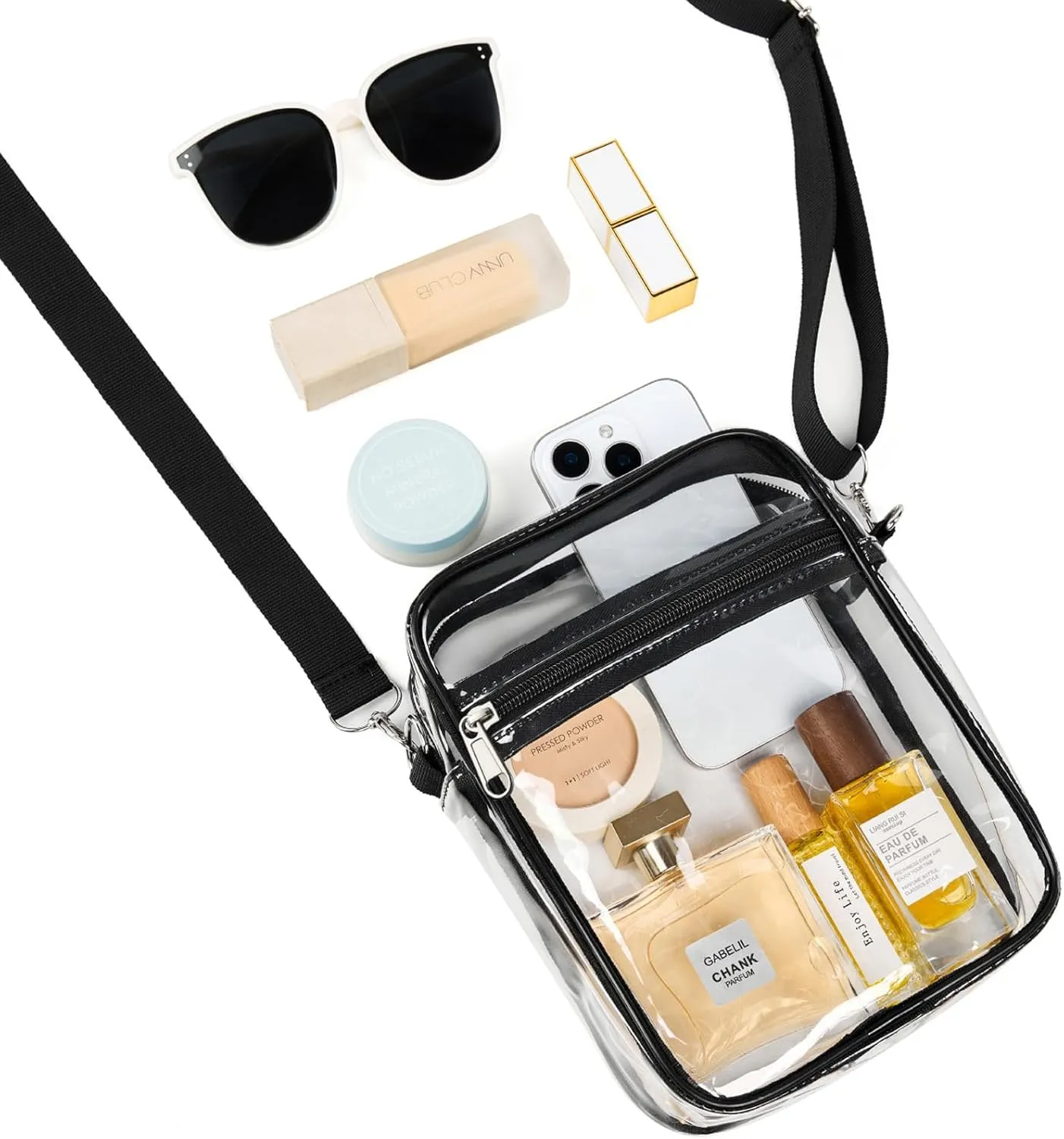 Fibrdoo Clear Crossbody Purse Bag, Clear Bag Stadium Approved with Front Pocket for Concerts Sports Festivals