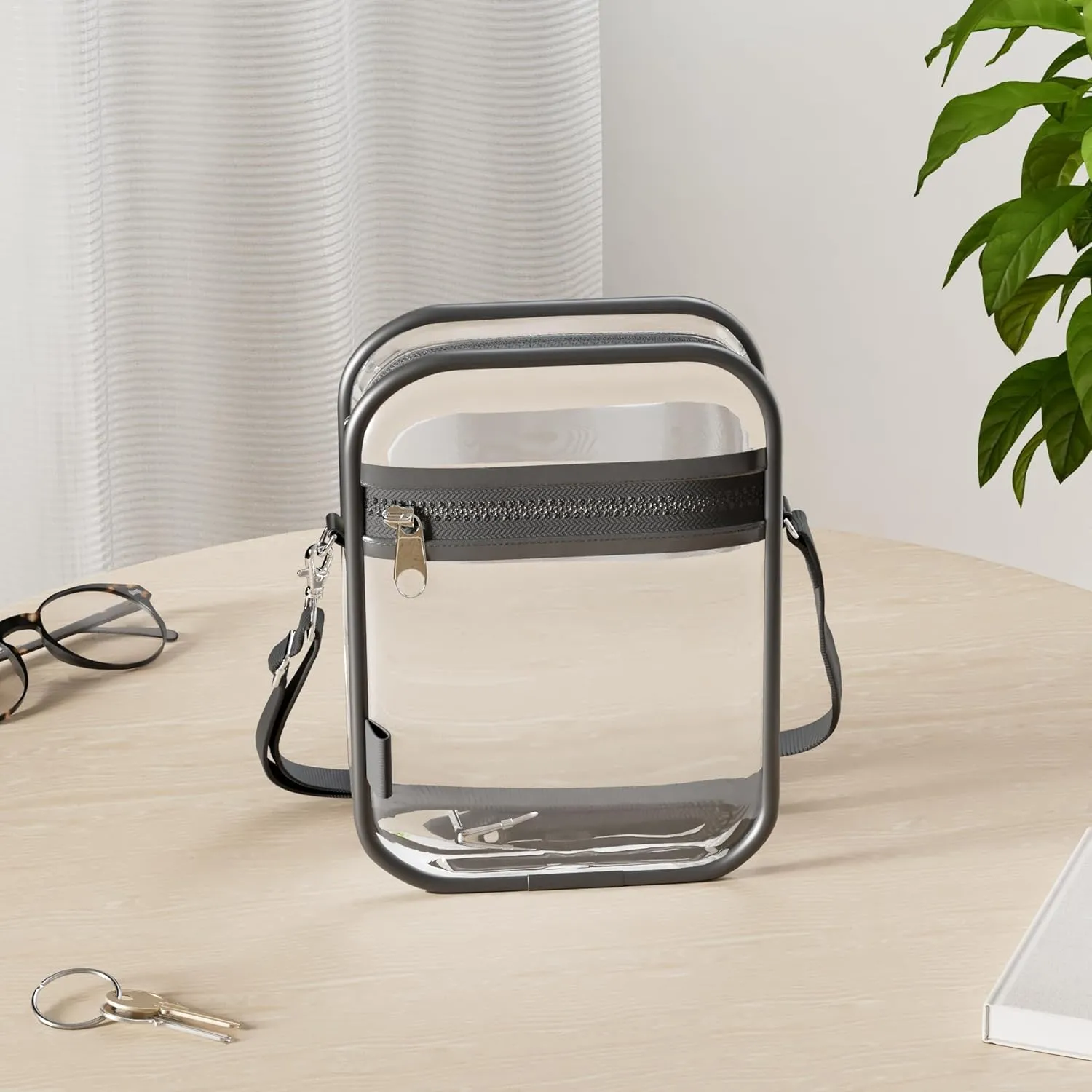 Fibrdoo Clear Crossbody Purse Bag, Clear Bag Stadium Approved with Front Pocket for Concerts Sports Festivals