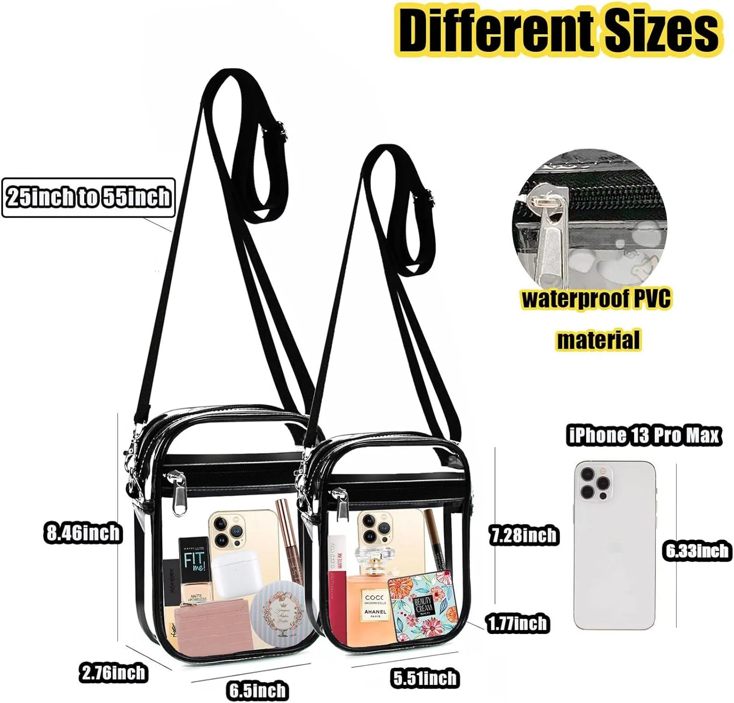 Fibrdoo Clear Crossbody Purse Bag, Clear Bag Stadium Approved with Front Pocket for Concerts Sports Festivals