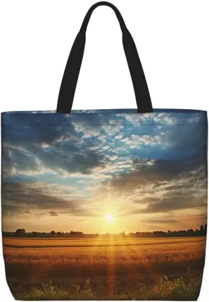 Field sunrise Tote Bag for Women Hobo Handbags with Zipper Large Shoulder Bag Shopping Bags Travel Purse