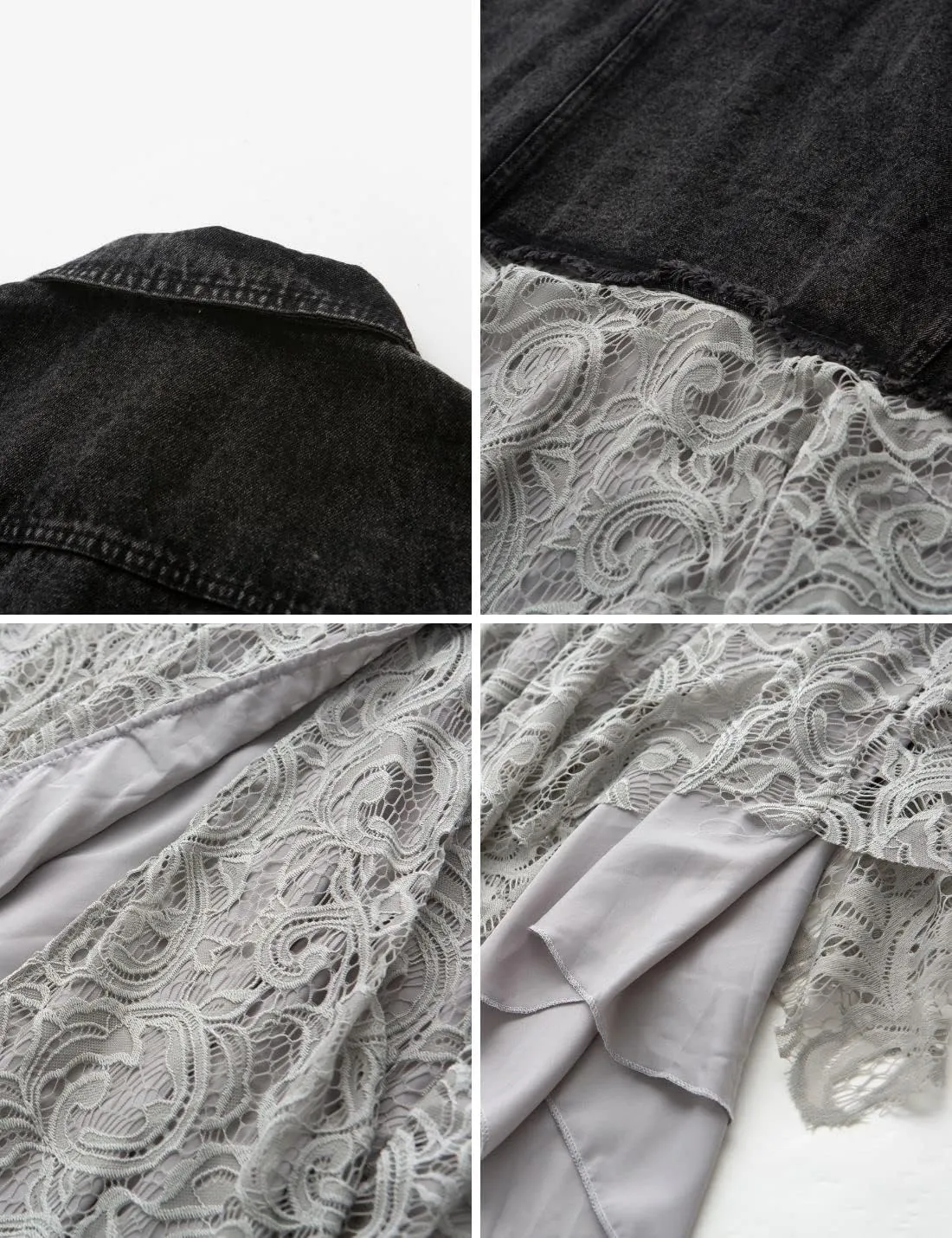 FindThy Women’s Denim Vest Sleeveless Ripped Draped Patchwork Cardigan Jean Vest with Irregular Lace Extender Hem