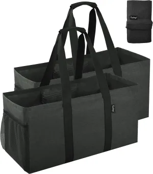 Finnhomy 42L Extra Large Utility Tote Bag, Oxford Fabric Reusable Folding Grocery Bags with Handles and Pockets, 2 Pack