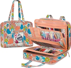 FINPAC Sewing and Craft Supplies Storage Tote, Large Capacity Travel Packing Organizer Bag with Clear Pockets and Handle for Knitting, Crochet, Art, Sewing Accessories
