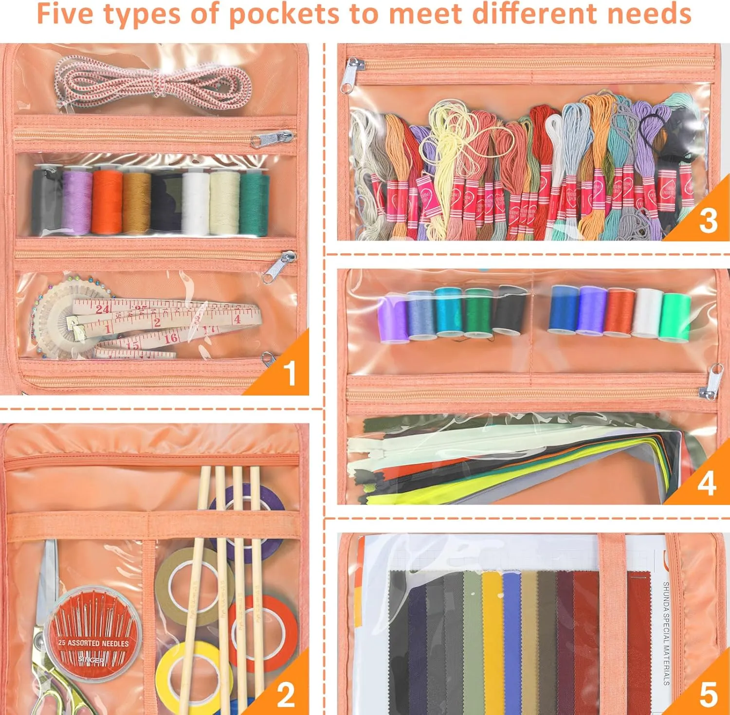 FINPAC Sewing and Craft Supplies Storage Tote, Large Capacity Travel Packing Organizer Bag with Clear Pockets and Handle for Knitting, Crochet, Art, Sewing Accessories