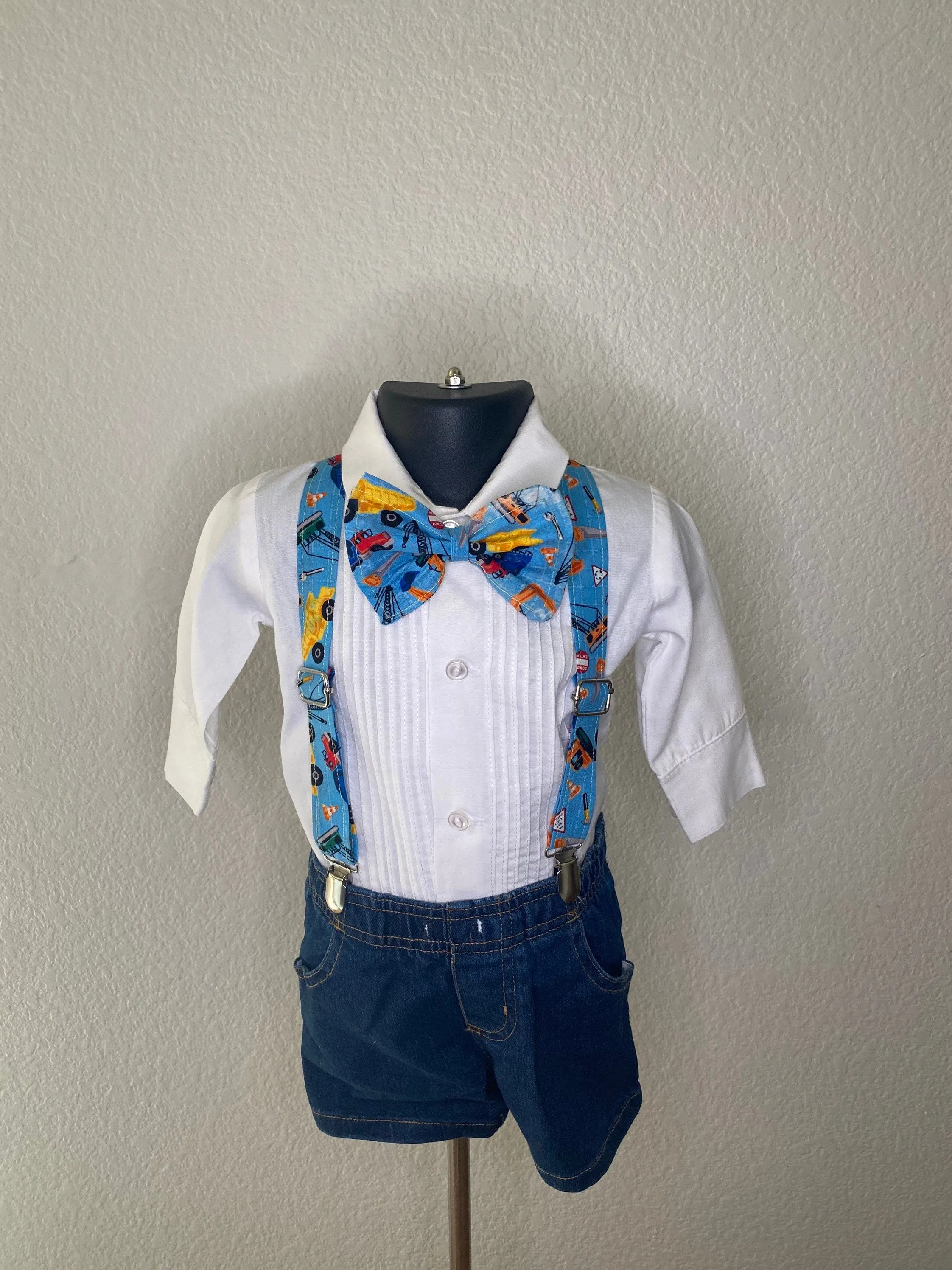 First Birthday Smash Cake Outfit Custom Construction Suspenders Bow tie applique shirt diaper cover nappy party gift dump truck bloomer