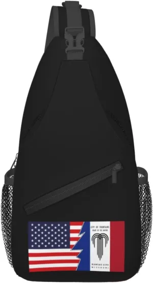 Flag Of Kansas City, Missouri (1995-2023) And America Crossbody Bags For Women Men Chest Backpack Gym Shoulder Bag Travel Outdoor Sports Casual Crossbody Bags