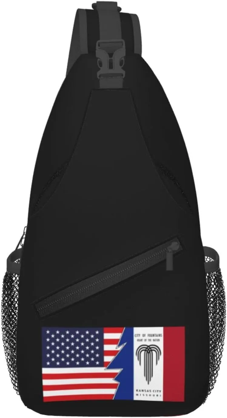 Flag Of Kansas City, Missouri (1995-2023) And America Crossbody Bags For Women Men Chest Backpack Gym Shoulder Bag Travel Outdoor Sports Casual Crossbody Bags