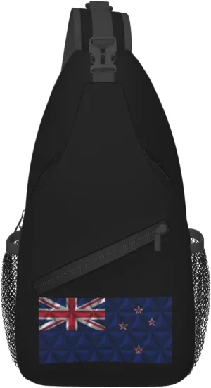 Flag of New Zealand With Polygon Effect Crossbody Bags For Women Men Chest Backpack Gym Shoulder Bag Travel Outdoor Sports Casual Crossbody Bags