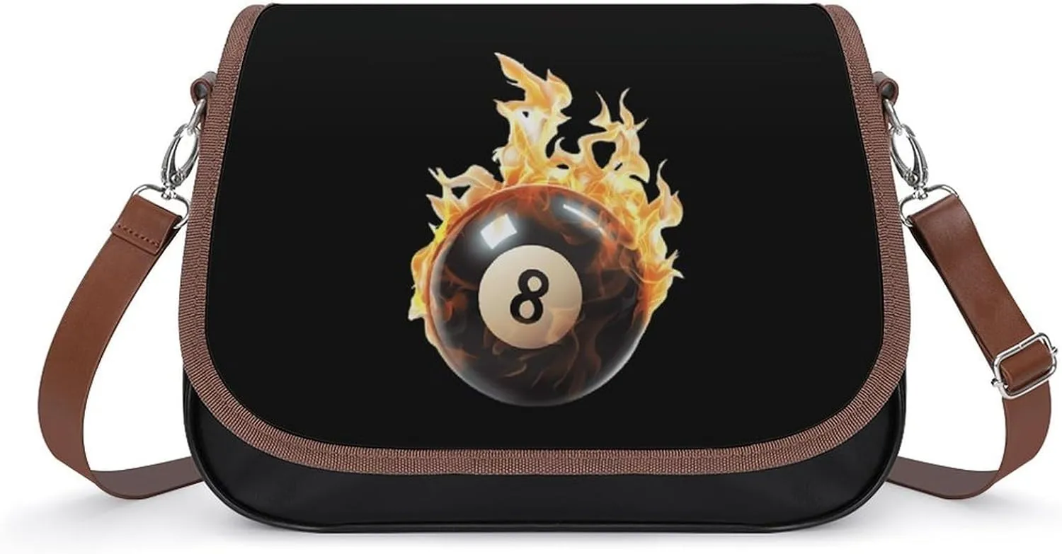 Flaming 8 Ball Billiards Fashion Crossbody Bags Purses for Women Funny Printing Shoulder Handbags Bag