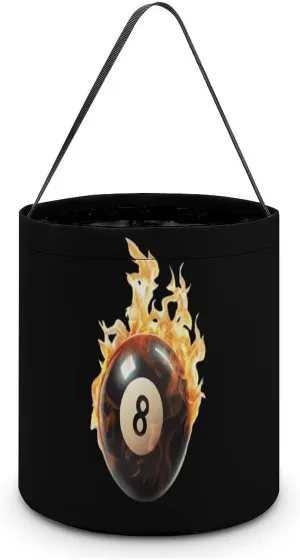Flaming 8 Ball Billiards Halloween Tote Bag Bucket Trick Or Treat Candy Basket Party Favors Baskets for Organizing