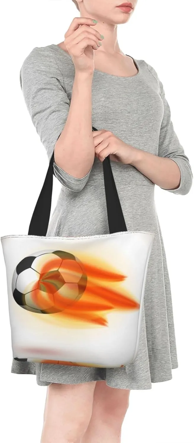 Flaming Soccer Ball Tote Bag for Women, Travel Tote Handbags for Gym