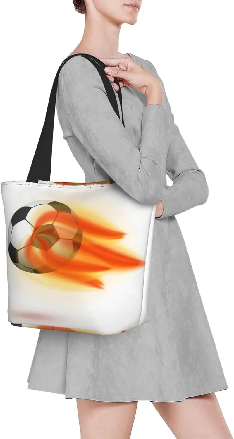 Flaming Soccer Ball Tote Bag for Women, Travel Tote Handbags for Gym
