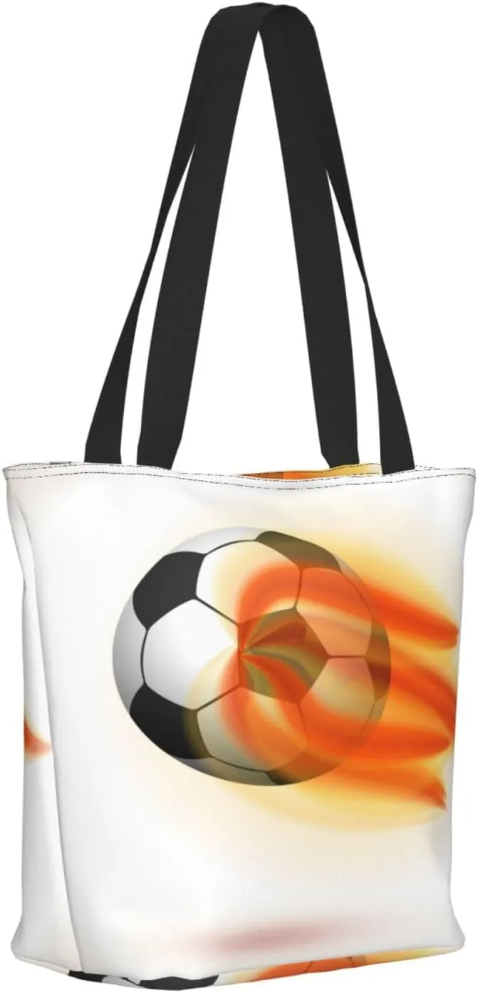 Flaming Soccer Ball Tote Bag for Women, Travel Tote Handbags for Gym