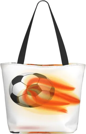 Flaming Soccer Ball Tote Bag for Women, Travel Tote Handbags for Gym