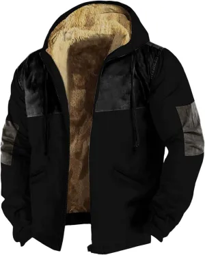 Flannel Jackets for Men Sherpa Fleece Lined Winter Warm Heavyweight Hoodie Full Zip Up Color Block Jacket with Pocket