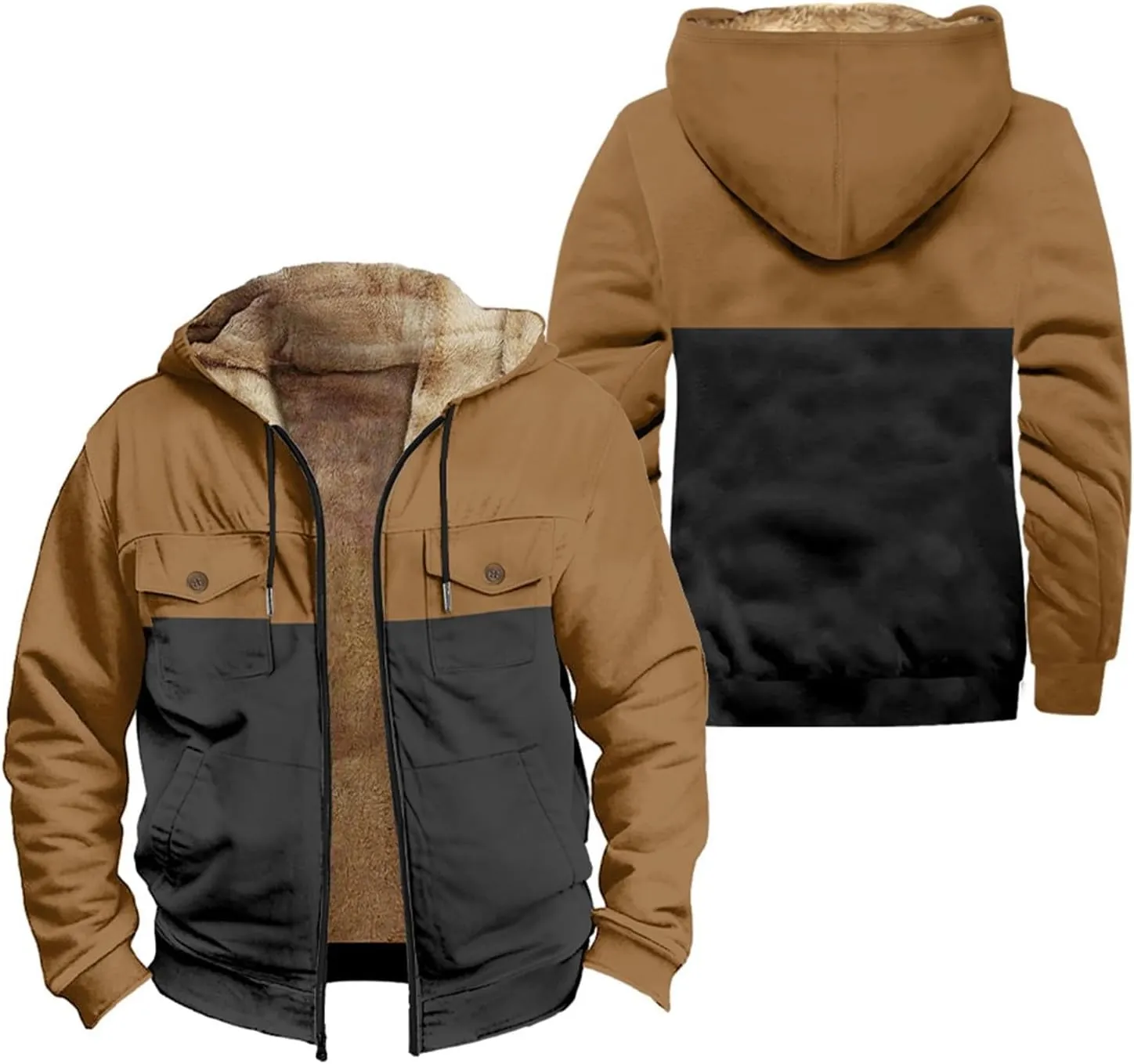 Fleece Jacket Men Cotton Cargo Jacket Winter Sherpa Fleece Lined Coat Shirt Fluffy Pullover Outfits Military Jackets